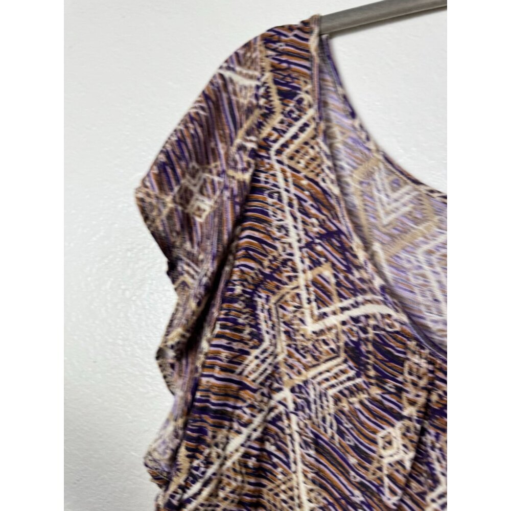 Lucky Brand Womens Geometric Short Sleeve Blouse Top Size Large Boho Peasant - Picture 7 of 11